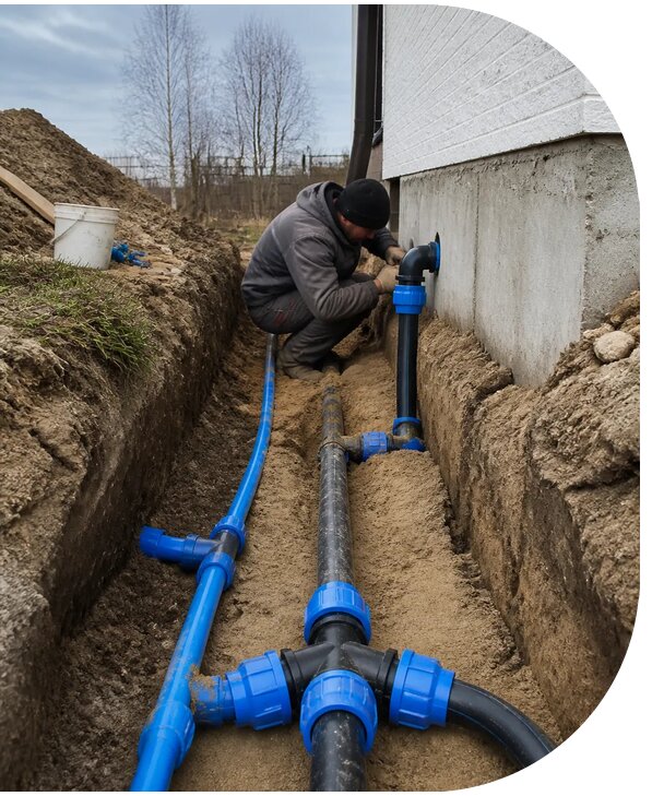 Монтаж наружного водопровода на участке под ключ в Щекине